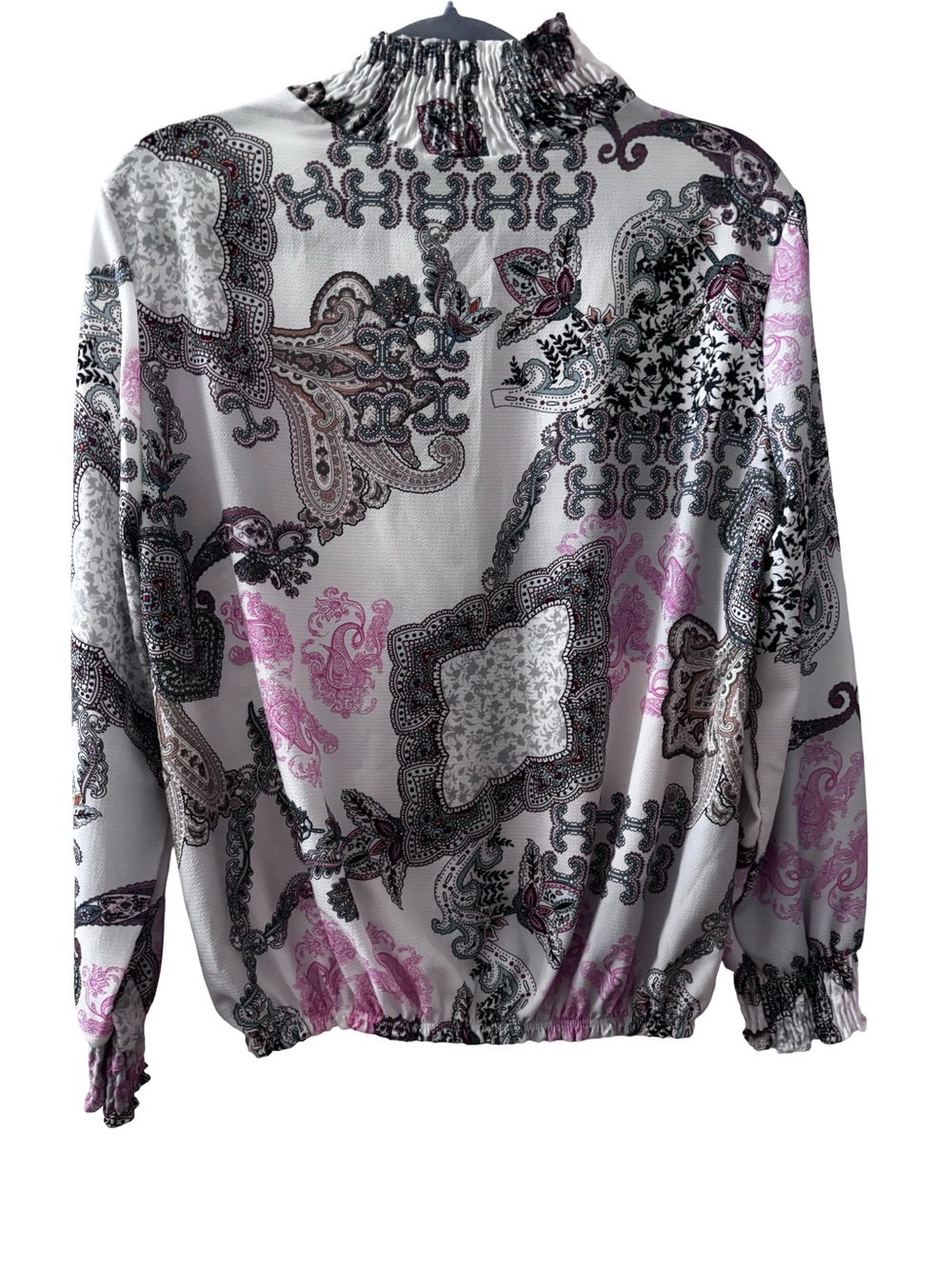 Paisley Mock Neck Blouse in Pink & White